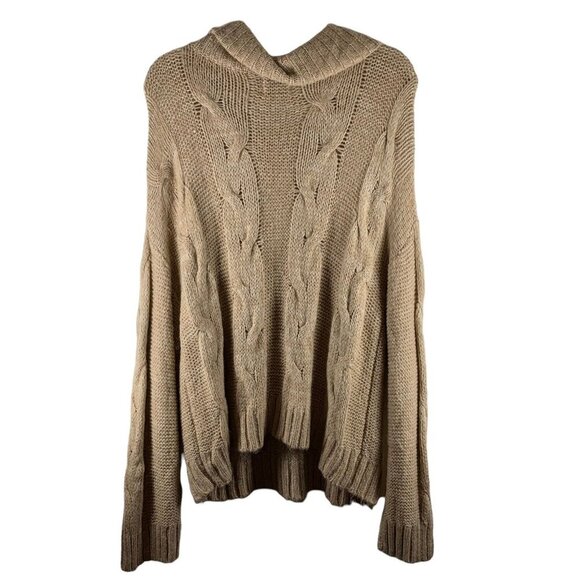 J.O.A. Tan Marled Chunky Cable Knit Turtleneck Sweater Size Medium Neutral - Picture 8 of 8